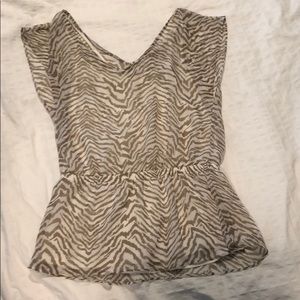 Taupe and white striped tank with built-in cami